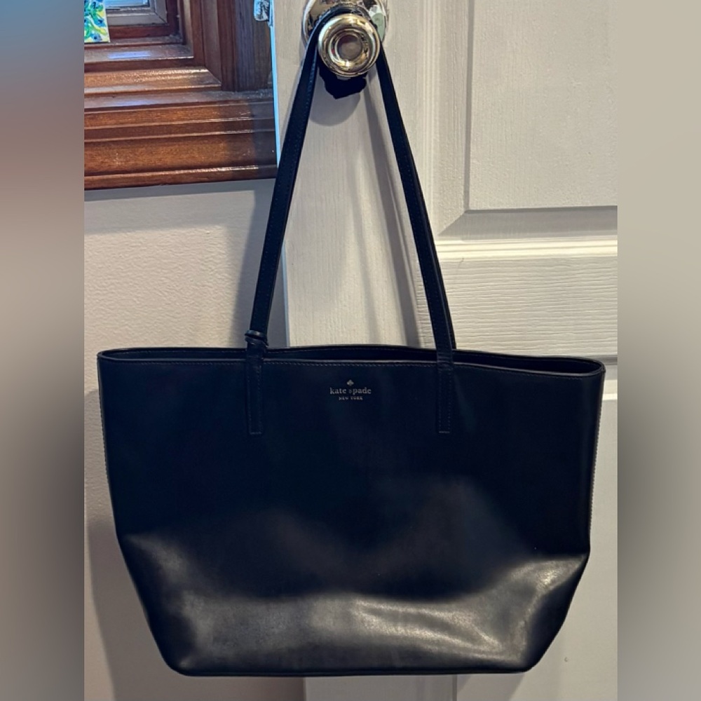 kate spade Black Leather Tote with Slim Shoulder Straps